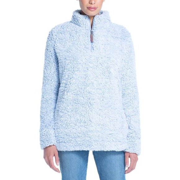 NEW Light Blue Fluffy Cloud Fleece Quarter Zip Pullover Sherpa Jacket | Size M - Picture 2 of 12